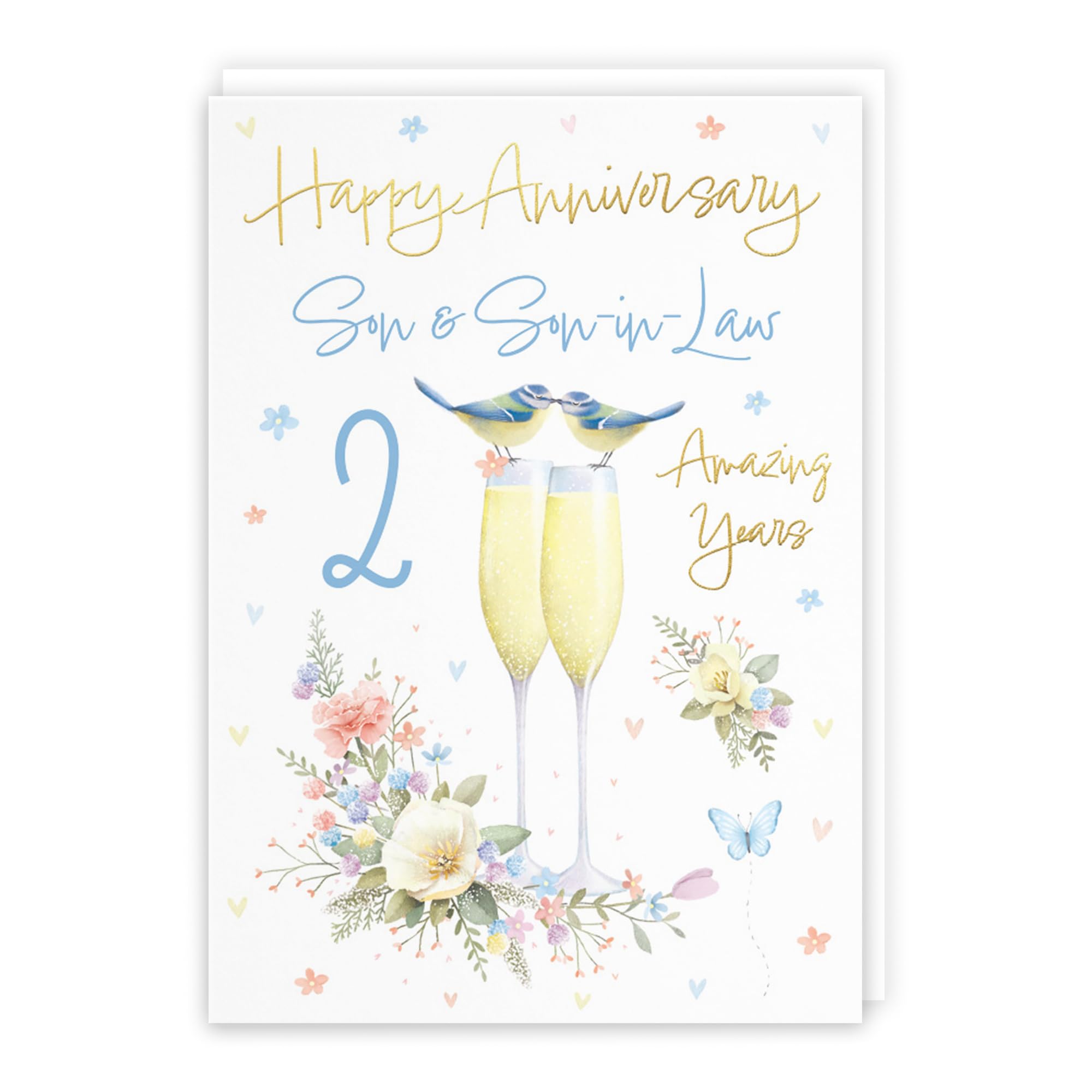 Hunts England - 2nd Anniversary Card for Son and Son-in-Law - A5 Size - Champagne Flutes - Gold Foil - Luxury Card - Milo's Gallery โ image 1
