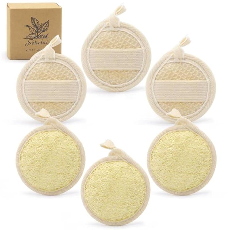 wokelai Buchas de Luffa Natural para Rosto e Corpo, 3,15 cm, Pacote com 6