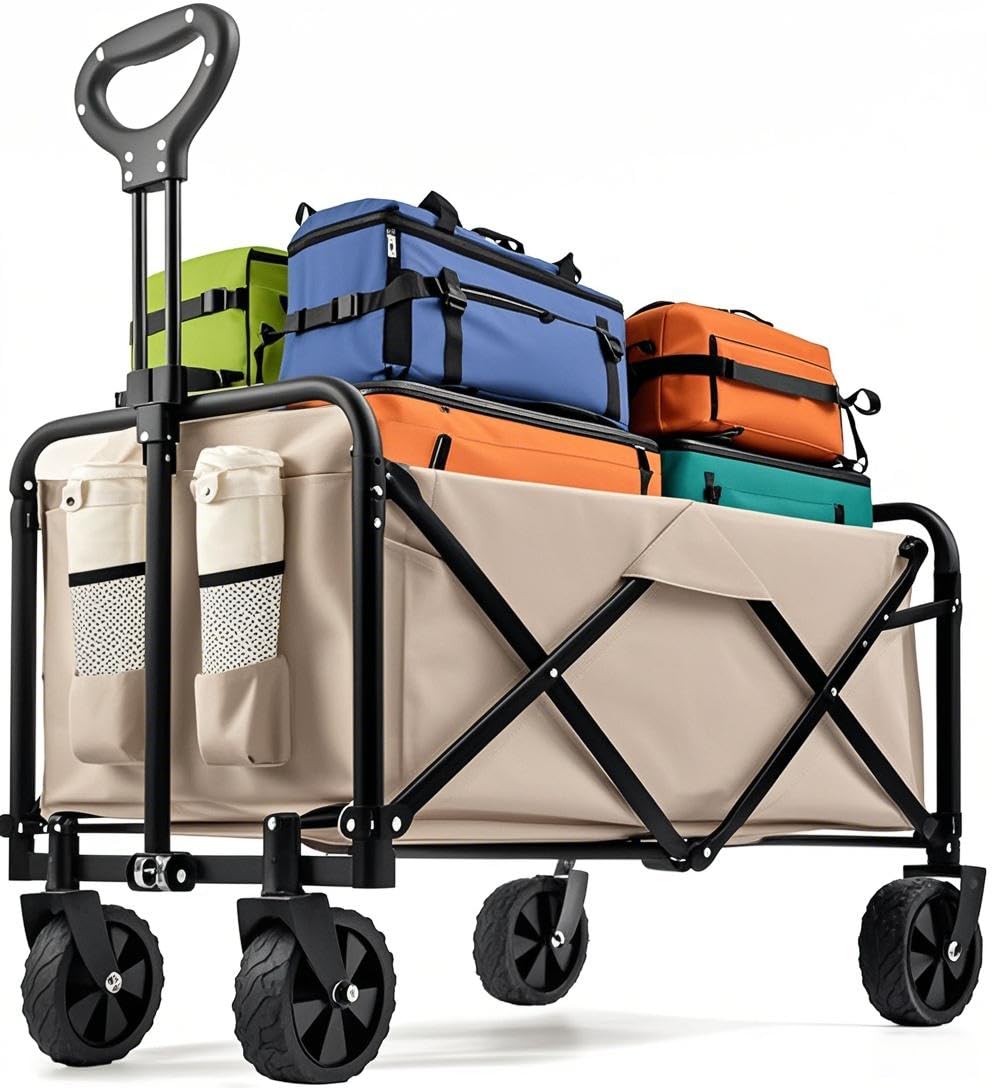 Carrello Pieghevole 3 In 1 Portatile - Capacità 120 L, Portata 100 Kg, Ruote Fuoristrada, Ideale Per Spiaggia, Campeggio E Shopping