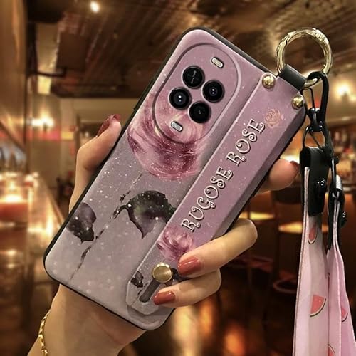 Phone Case Compatible with Huawei Nova14 Lite/Vitality Edition, Flower Shockproof Kickstand Soft case Design Anti-dust Lanyard D