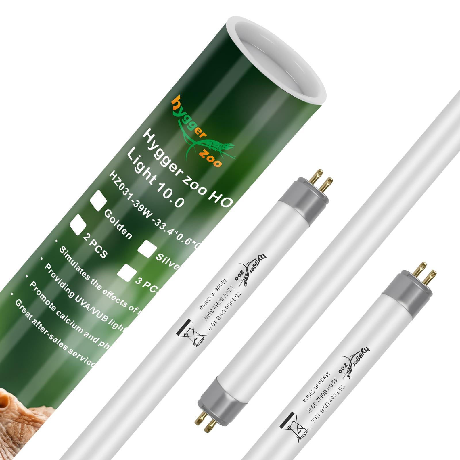 3-Pack UVB Reptile Light 10.0 Bulb 39W T5 Fluorescent Desert Lamp UVA for Bearded Dragon Tortoise Reptile &amp; Amphibian
