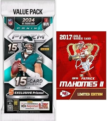 NEW 2024 Panini PRIZM Sealed Football Card Cello/Fat Pack, 15 Cards Including 5 Exclusive Prizms, Plus Custom Patrick Mahomes Card