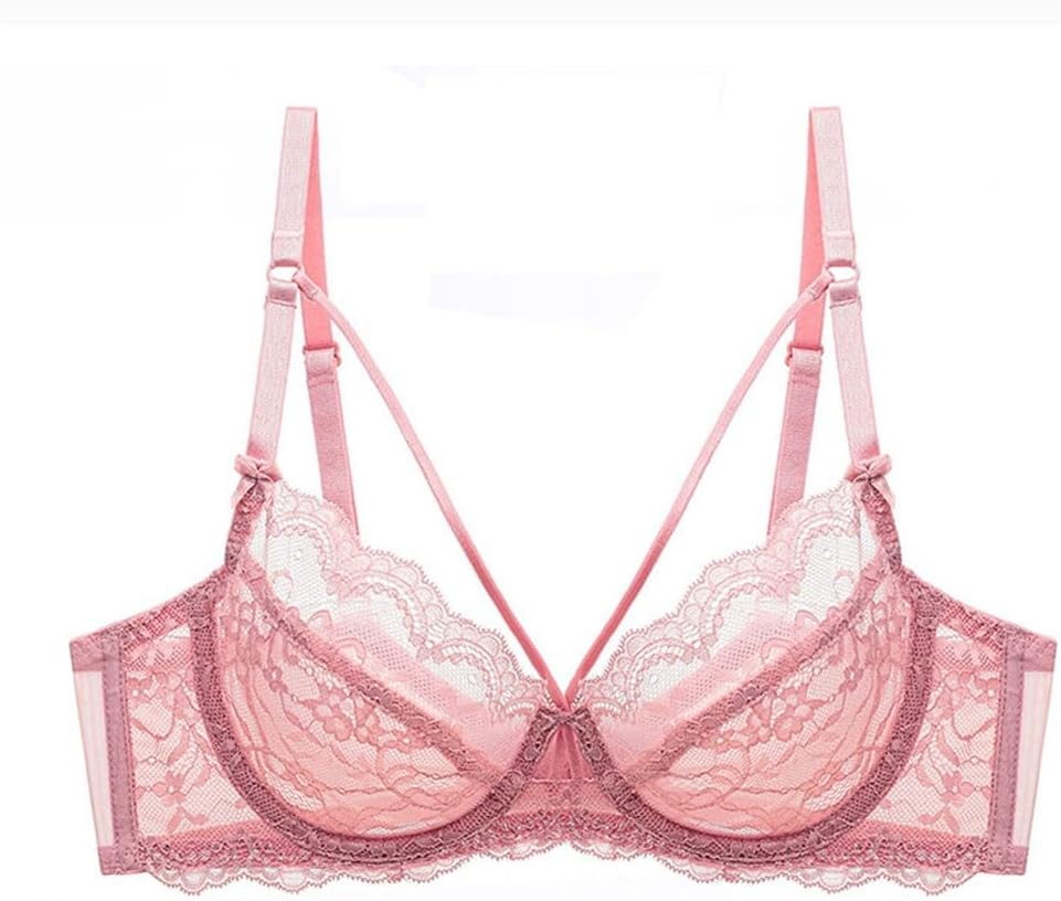 Lace Large Breasts Small Bra Adjustable Women Sexy Underwear -thin Transparent