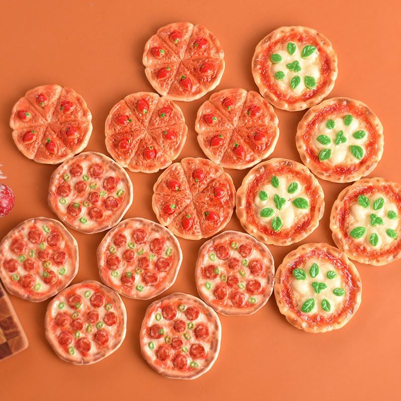 Acxico 25-Piece Mini Resin Pizza Decorations (Including Tray), Small Simulation Ornaments for Holiday Party Decor, Desktop Displays, DIY Jewelry Making & Craft Accessories Bead Assortments image 3