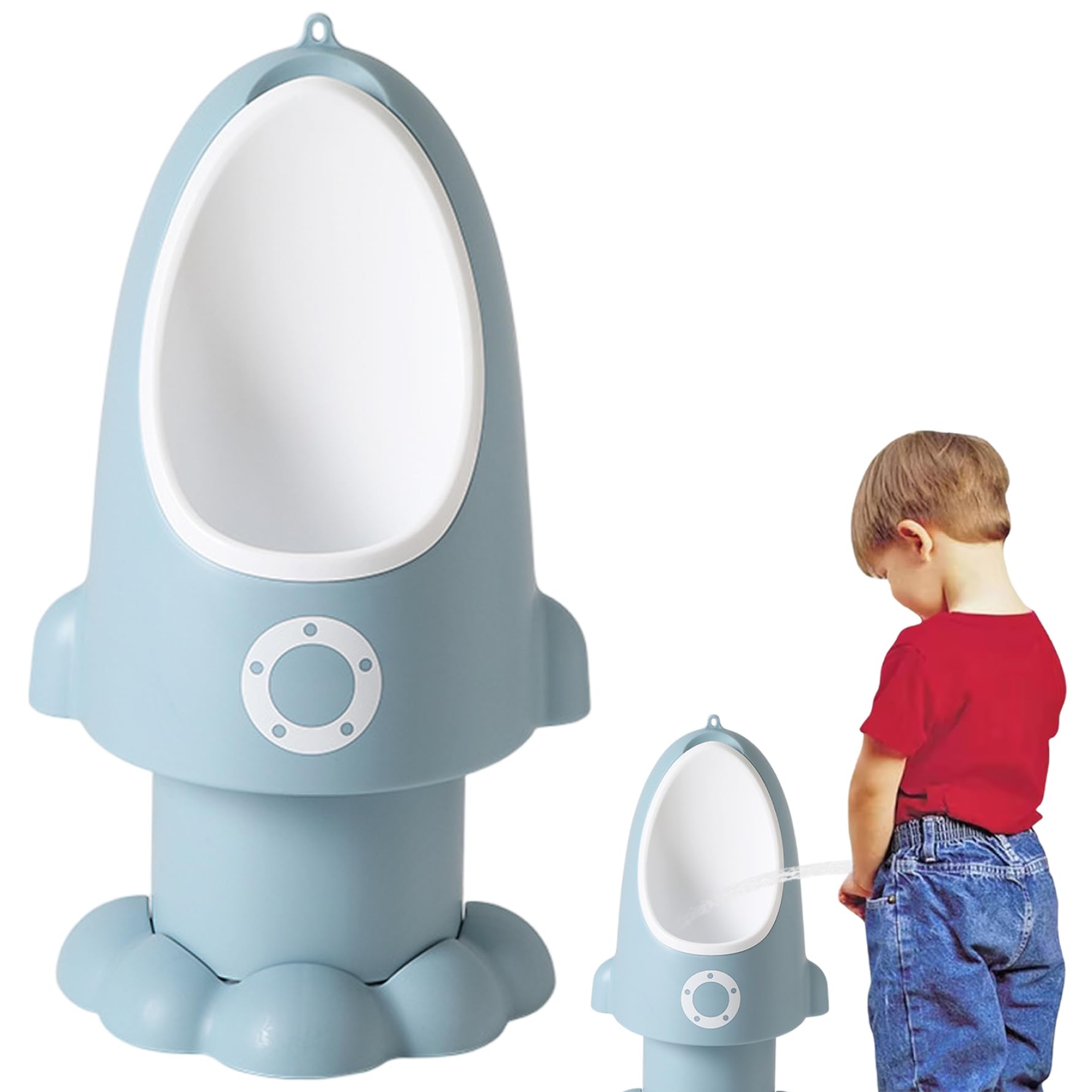 Kleinkind-Urinal, verstellbares, spritzwassergeschütztes Baby-Töpfchen mit lustiger Cartoon-Form zum Aufhängen/Stehen, leicht zu reinigendes Trainings-Töpfchen für Jungen von 1–6 Jahren, Wathet | Win