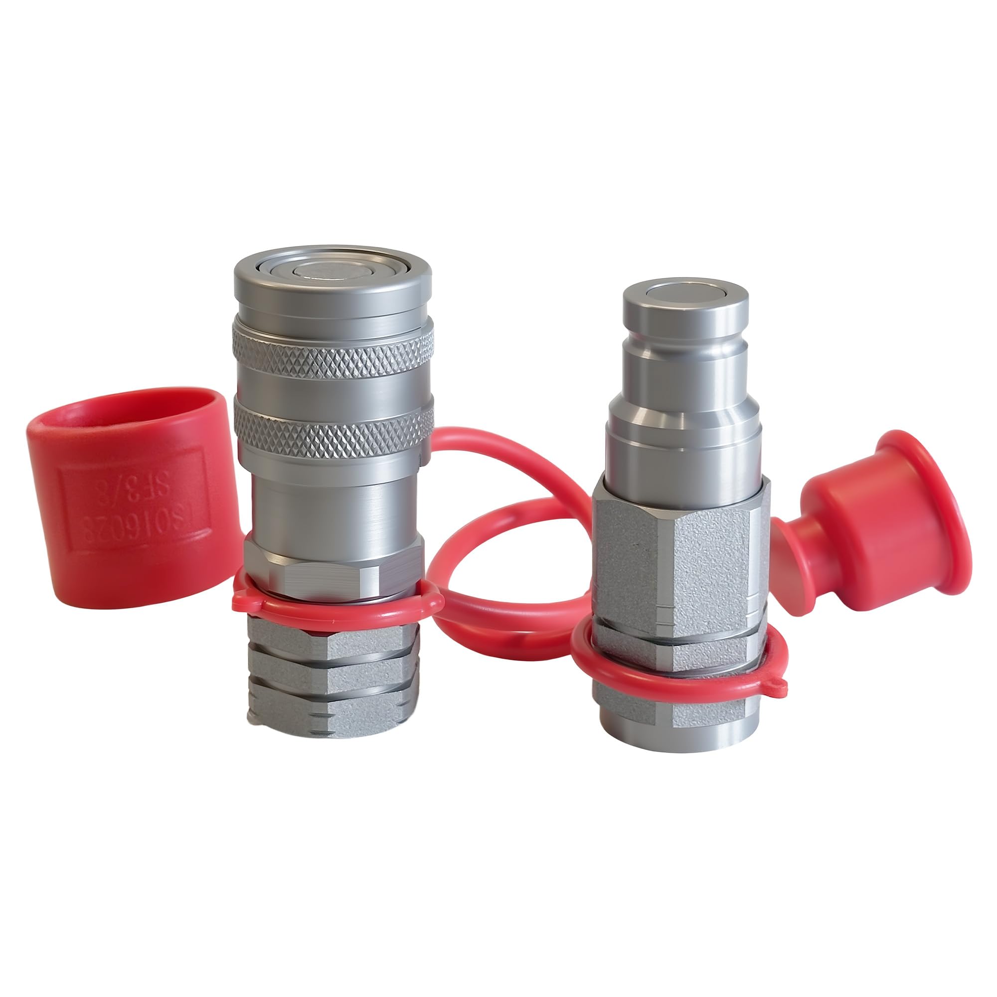 3/8" Flat Face Hydraulic Quick Connect Coupler Set,3/8" NPT Thread,5076 PSI,ISO 16028 Standard,with Dust Caps