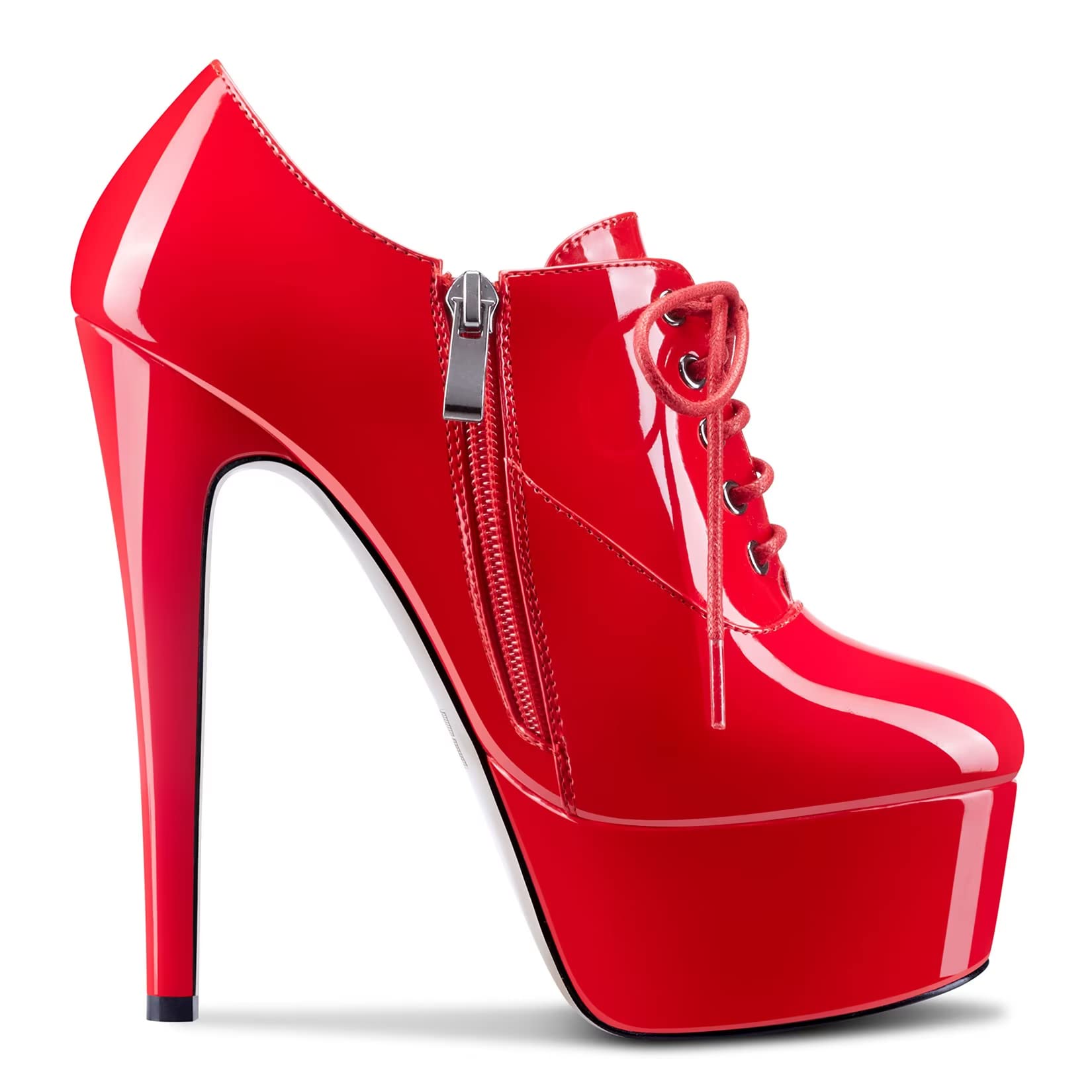 Saekcted Mujer Aguja Alto High Plataforma Heel Redonda Punta Pumps Cordones Cremallera Sexy Zapatos