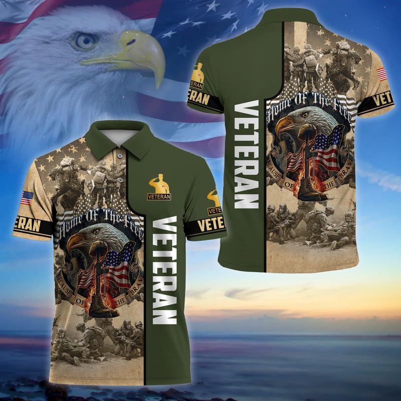 US Veteran Polo Shirt, Because of The Brave Veteran Shirt, Military Polo Shirts, Military Dad Gifts, Veteran's Day Gift2