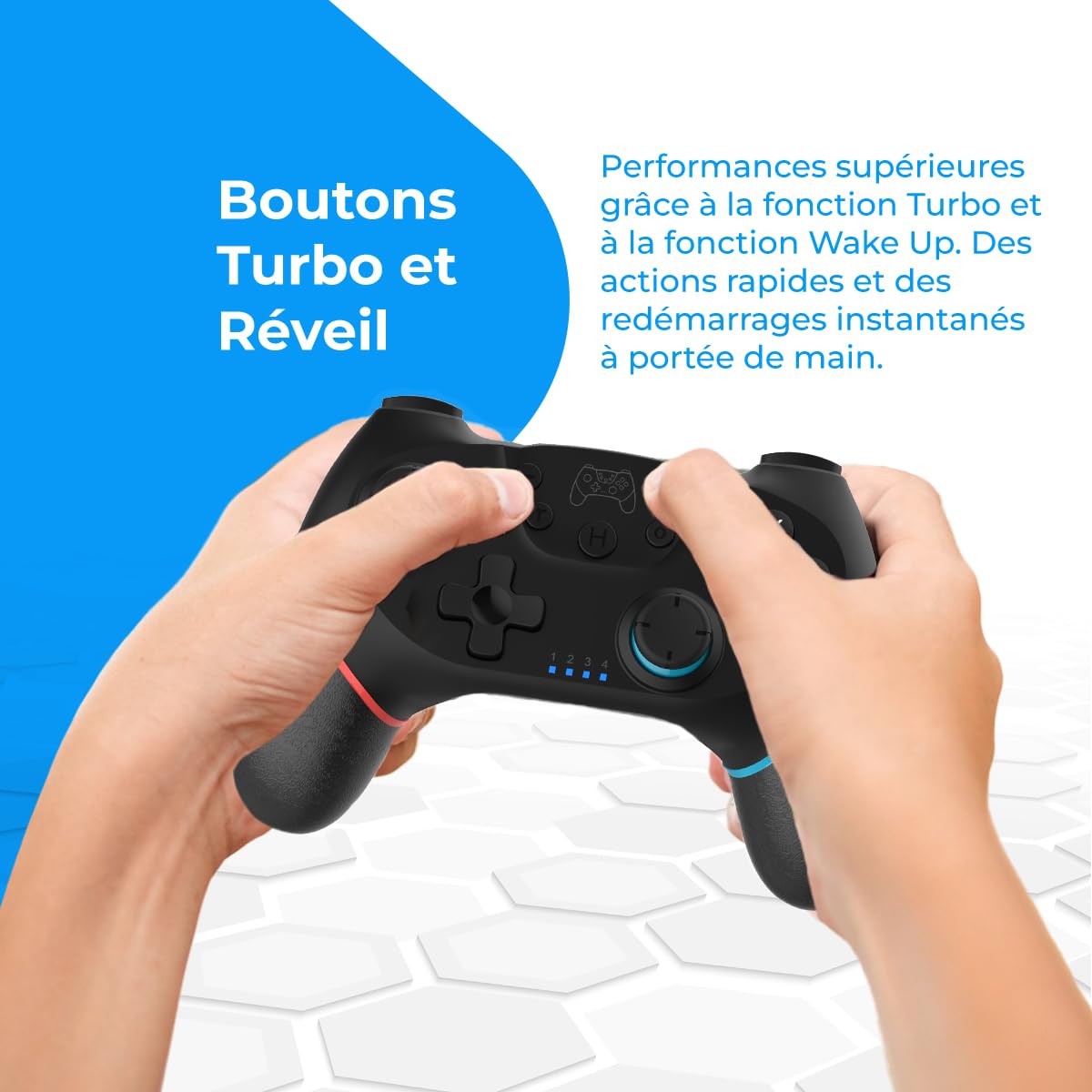 NK Manette Sans fil – Compatible avec Switch/Switch 2/OLED/Lite/Pro avec fonction Wake, réglages macro, Bluetooth, 6 axes, fonction turbo, double choc, double vibration - Couleur noire (rouge et bleu)