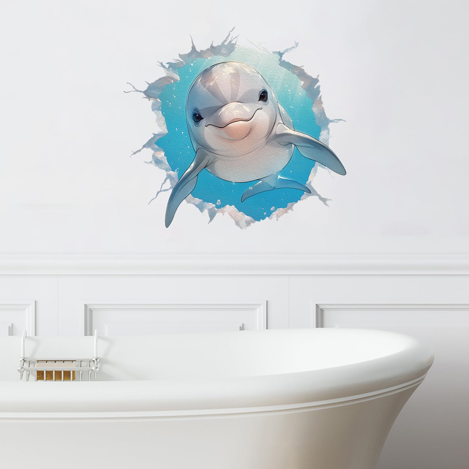 RoyoLam Smiling Dolphin Broken Wall Wall Stickers Nursery Sea Animal Wall Decals for Kid Removable Peel and Stick 3D Wall Art Home Decor Decoration