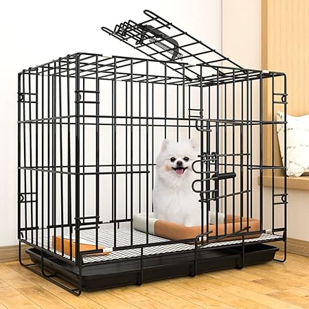 Amazon Co Jp ペットケージ 折り畳み式 持ち手付き 猫ケージ 犬ケージ 小中型犬用 猫小屋 持ち運び可能 トレー付き 屋内用 室内用 工具不要 簡易ケージ 犬小屋 サークル 50cmx35cmx42cm ペット用品