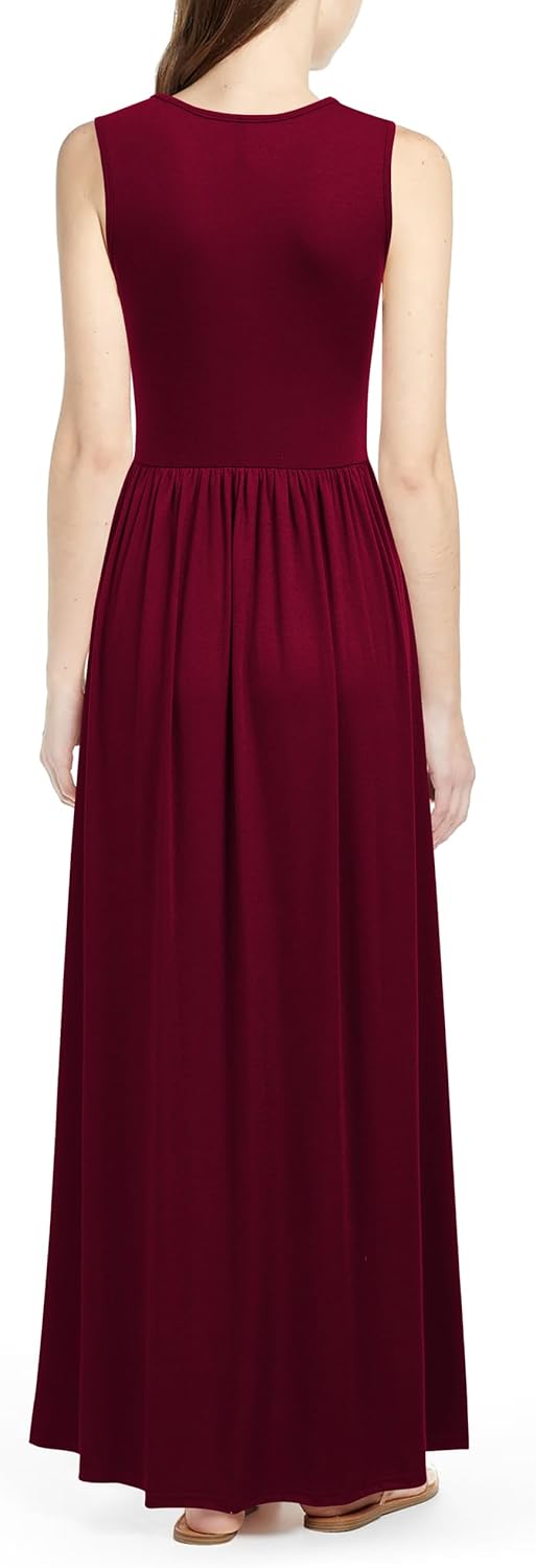 WOOSEA Women Sleeveless Deep V Neck Split Loose Sexy Plain Long Maxi Casual Dress - Image 2