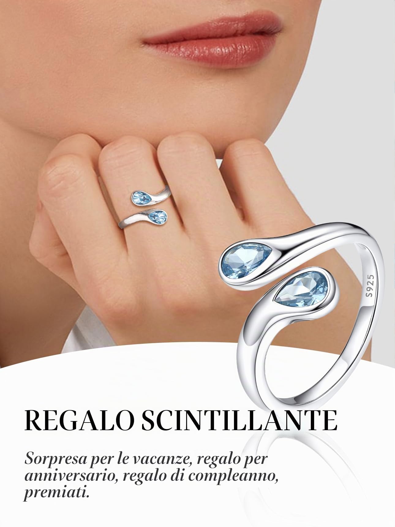 Bestyle Anello Donna Argento 925, Anelli Donna Regolabile con 12 Mesi Pietra di Nascita, Anello Argento/Oro Portafortuna a Goccia, Idee Regalo per Ragazza Fidanzata Anniversario Compleanno Natale.
