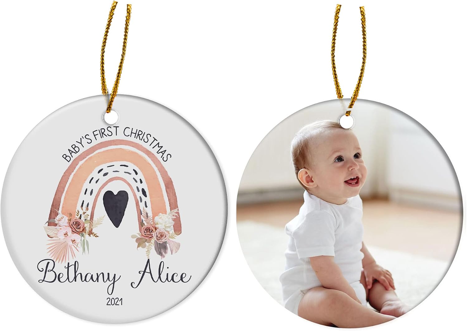 Personalized Baby's First Christmas 2022 Ornament, Custom Baby Name, Christmas Decorations, Rainbow Decor Custom Photo Ornament, Customized Name, Keepsake for NewBorn Baby, Xmas Tree Ornaments Hanging