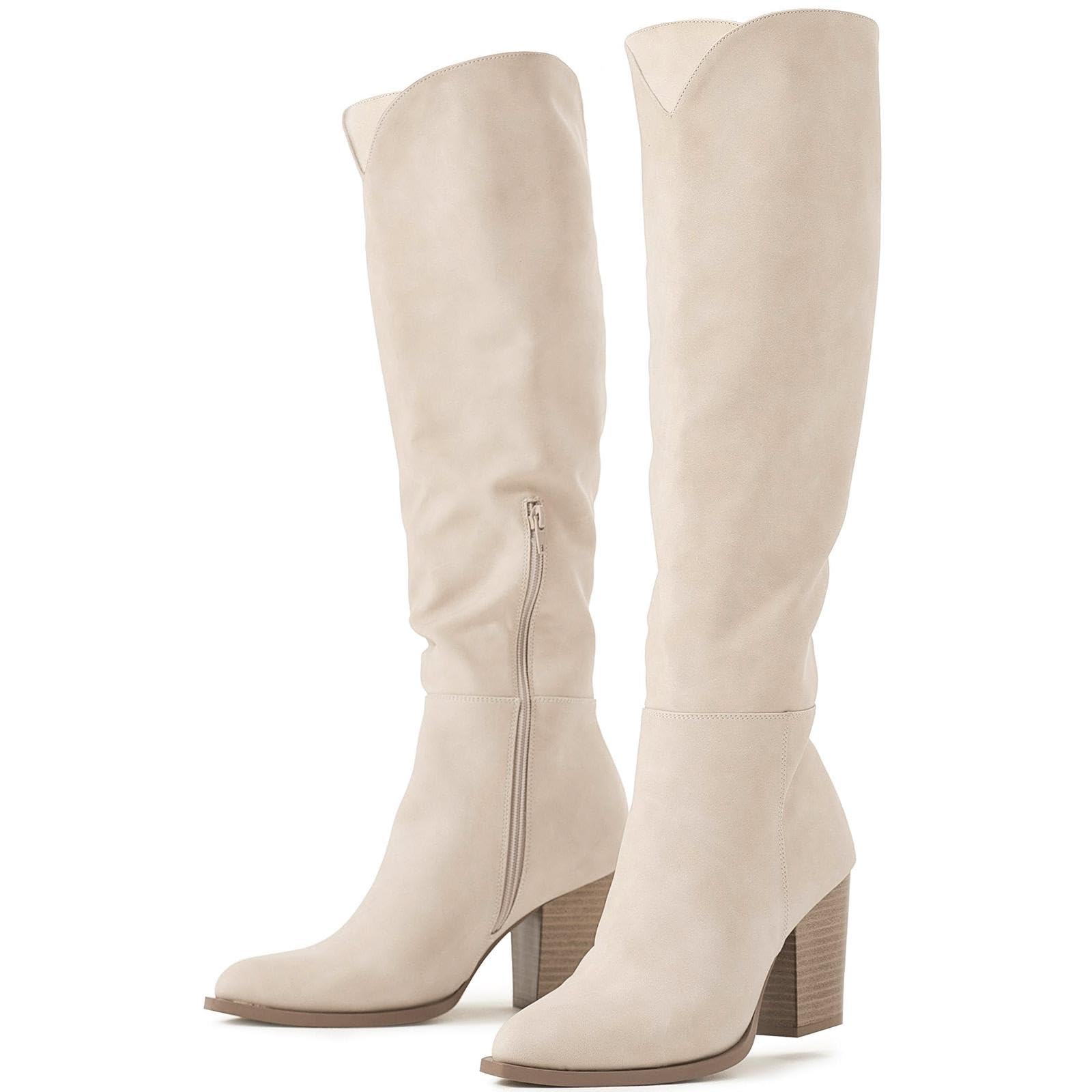 Putu Women's Knee High Boots High Heel Western Boots Pointed Toe Tall Boots