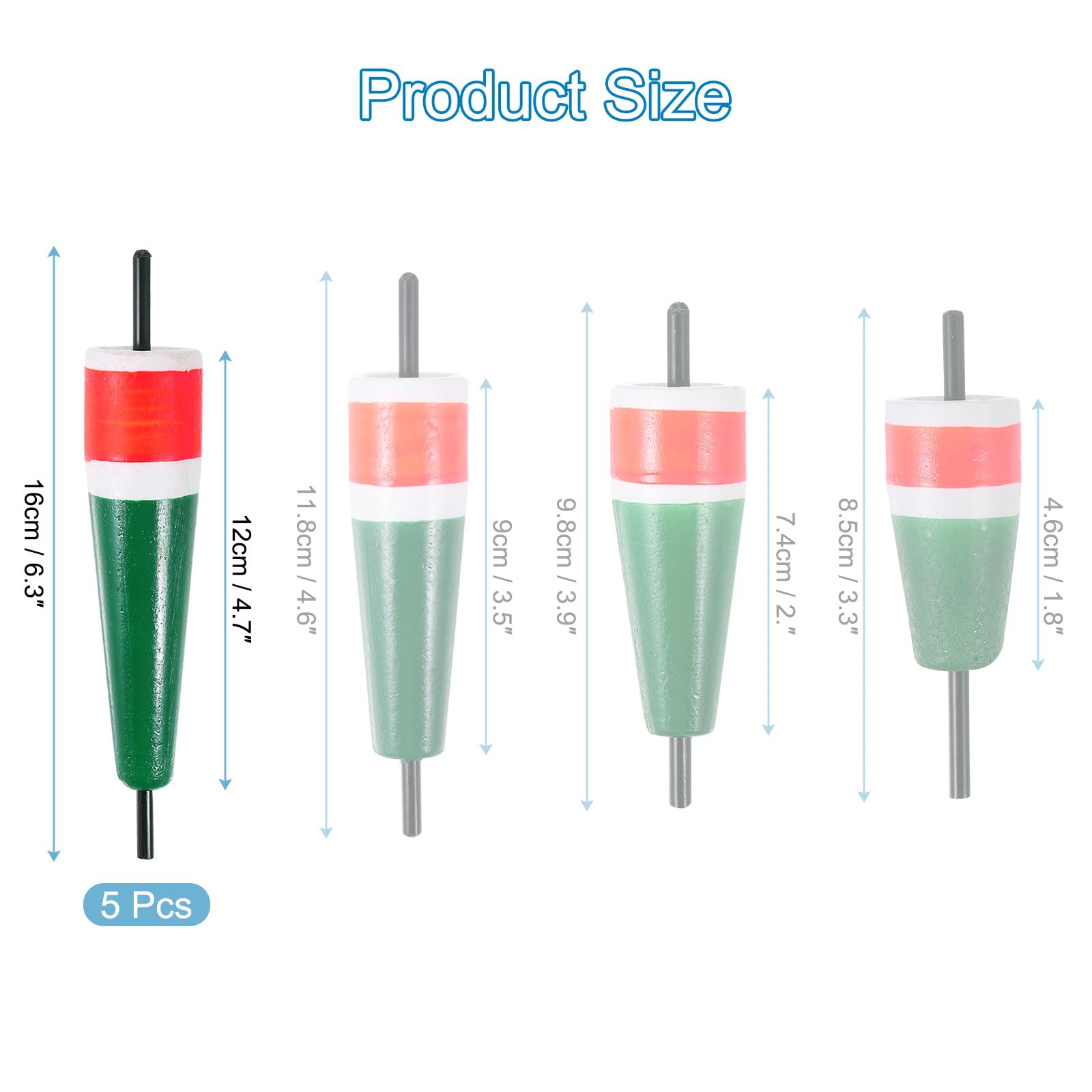 PATIKIL Popping Cork Floats 6.3 Inch / 16cm, 5 Pack EVA Fishing Trout Float Bobber for Catfish Trout Bass, Orange Green