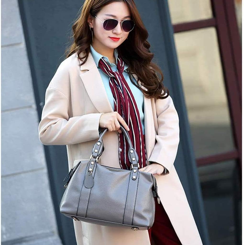 Genuine Leather Handbags, Versatile, Large-capacity Shoulder Bags, Gray
