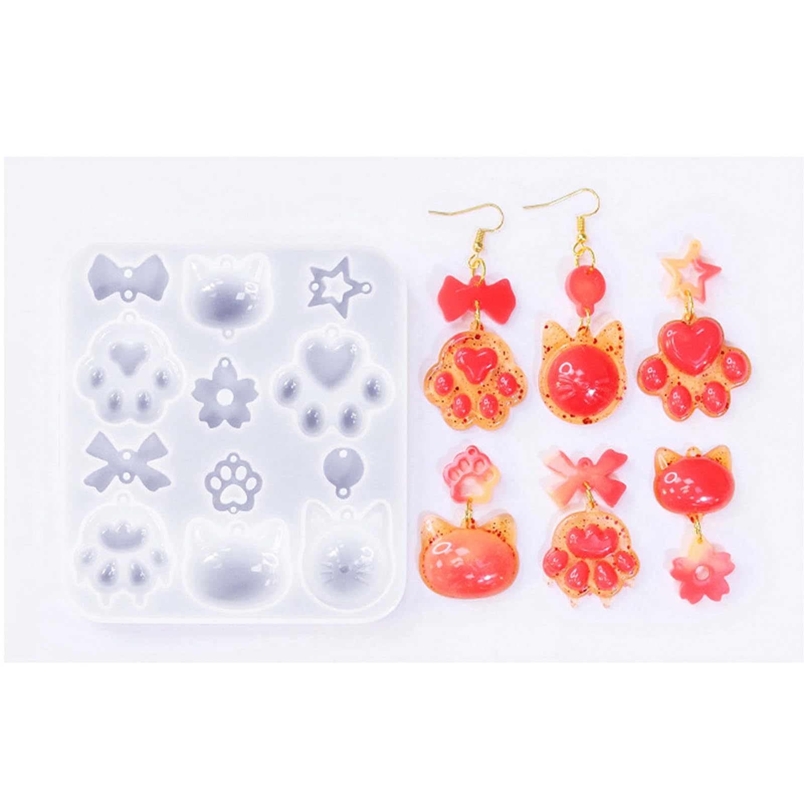 Stiesy 5Pcs Cat Paw Print Silicone Molds Kitten Animal Footprint Epoxy Resin Casting Molds for UV Resin Jewelry Pendants Earrings Keychains Making DIY Crafts