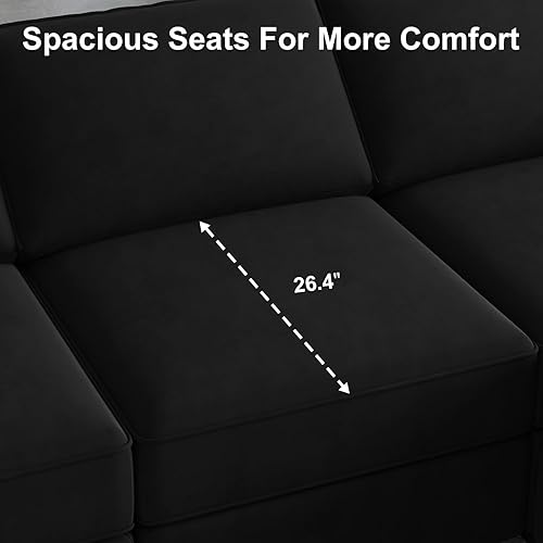 Miniatura 55 de Belffin - Sofá cama modular con otomanas, de terciopelo, reversible y con asiento con almacenamiento, color verde, forma de L-1 Negro