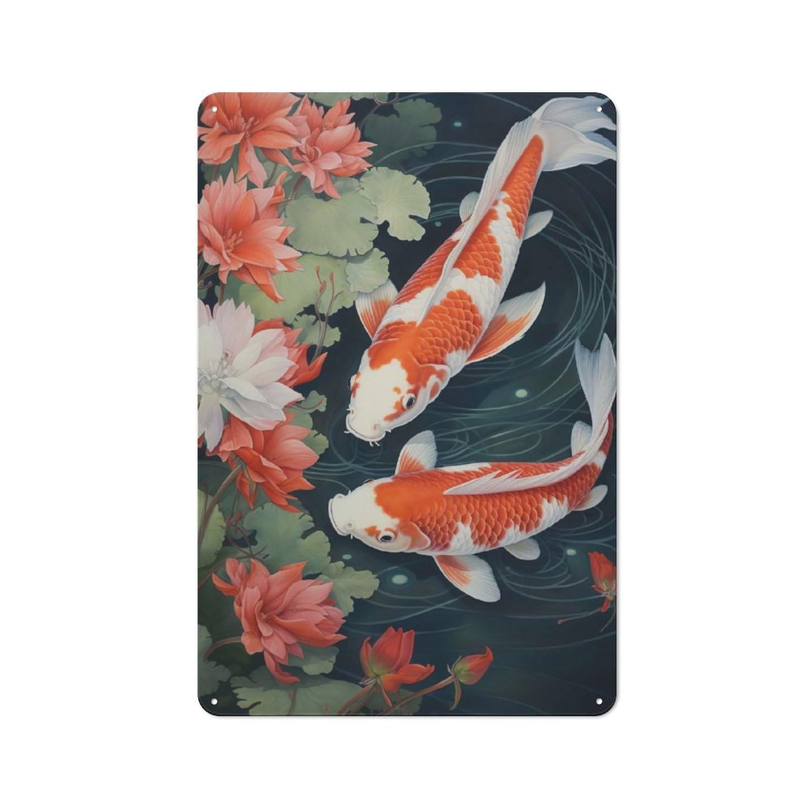 Junmoney Koi Japanese Landscapes Metal Wall Sign 30X20cm Featuring For Garage Or Workshop, For Vintage Wall Decor Fans, For Metal Sign Collectors