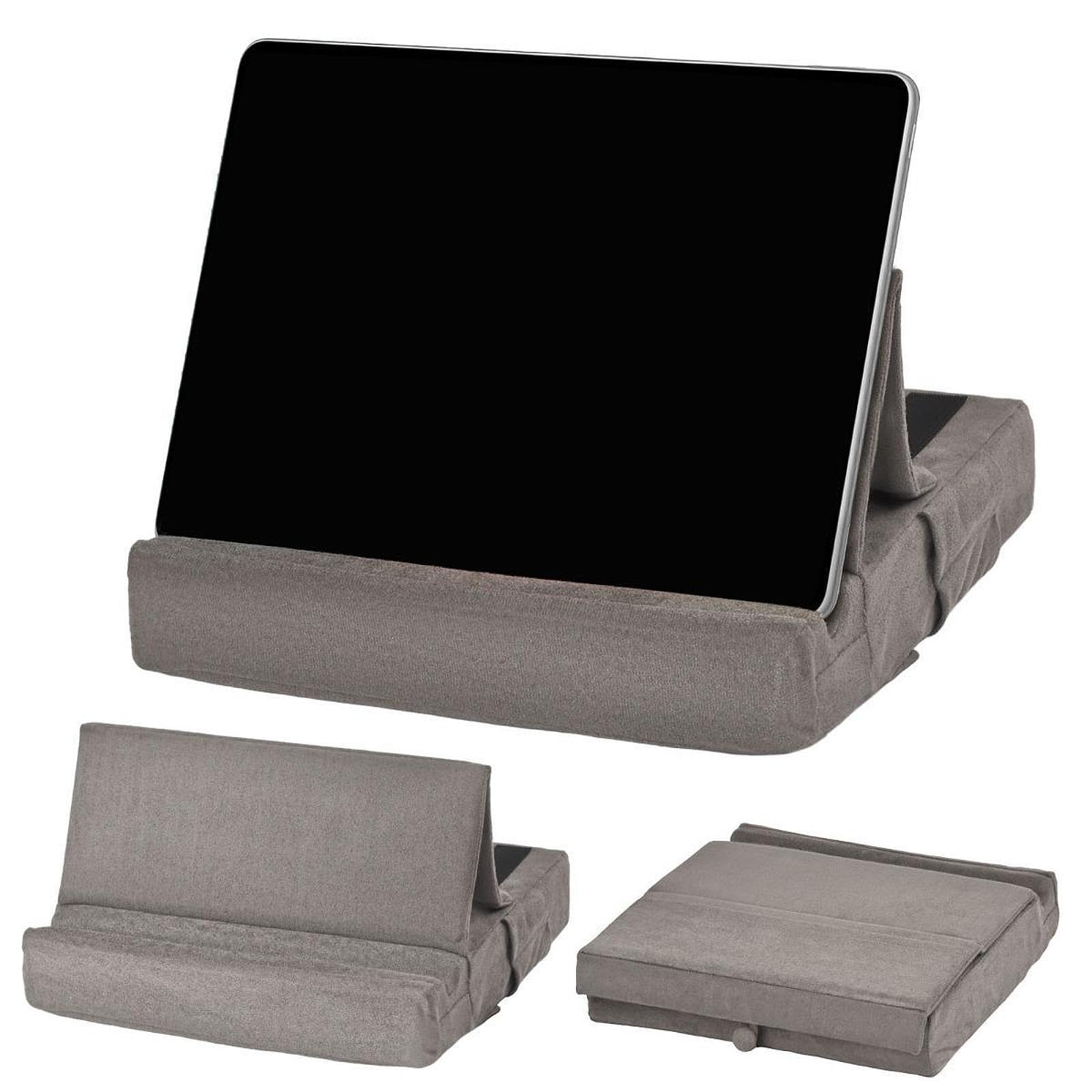 Supporto per Tablet Cuscino Stand Regolabile Supporto Portatile Cuscino Porta Tablet con Tasche Materiale Morbido Poliestere Adatto per S, Grigio