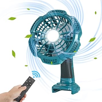Cordless Fans For Makita Fan Jobsite Fan, WaxPar USB Floor Fan Industrial fan with LED Light Compatible with Makita 14.4-20V Li-Ion Battery, Remote, 3 Modes, Timer