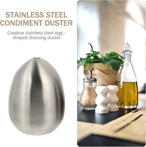 Miniatura 4 de Juego de 2 saleros y pimenteros de acero inoxidable, tarro de condimento en forma de huevo, recipientes de condimentos de 3 agujeros para cocina,