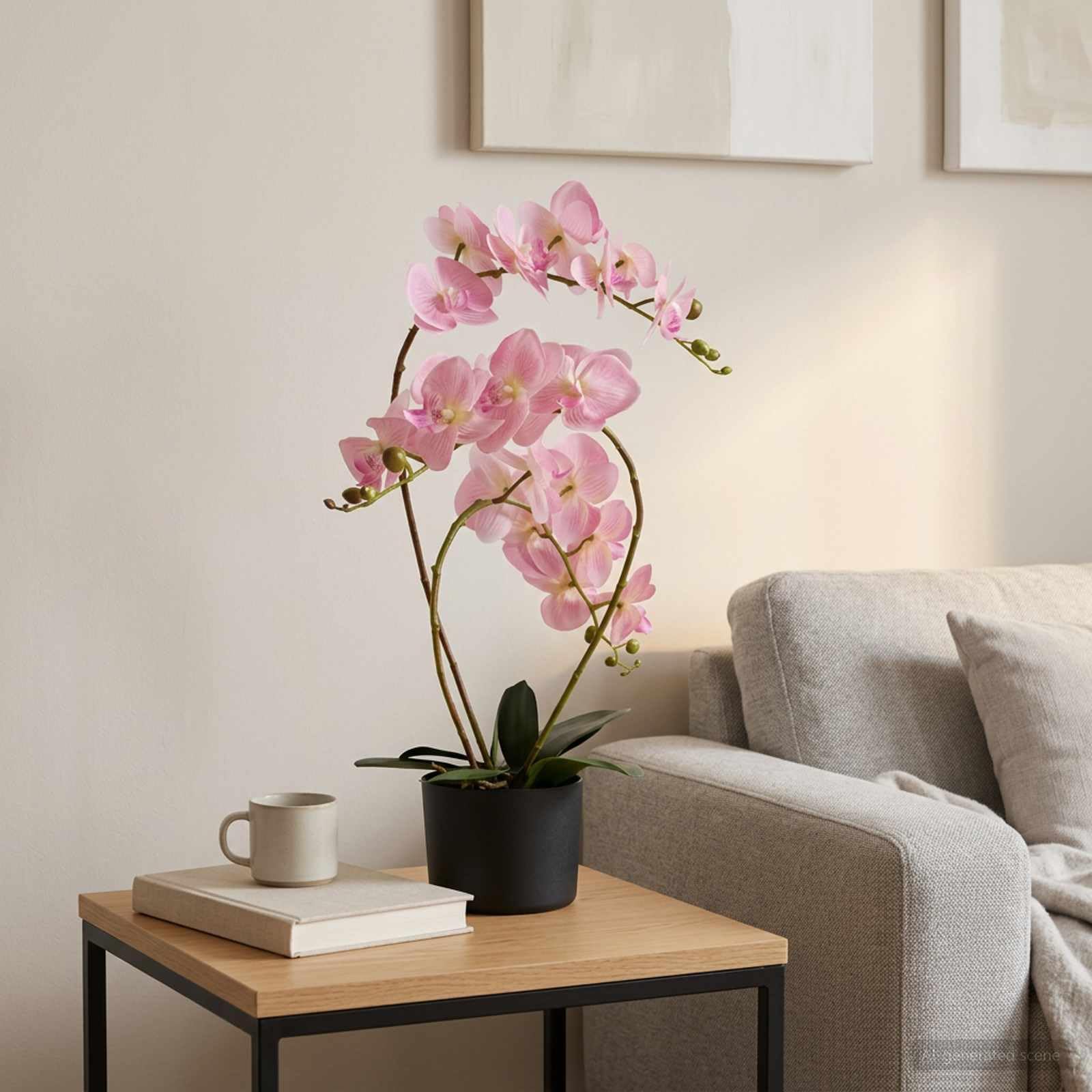 Künstliche Orchideenpflanze mit Topf Rosa, Kunstpflanze aus Stoff PE und PEVA, 45 x 15 x 65 cm, pflegeleicht für Wohnzimmer, Büro, Fensterbank, Innenbereich, dekorative Blume