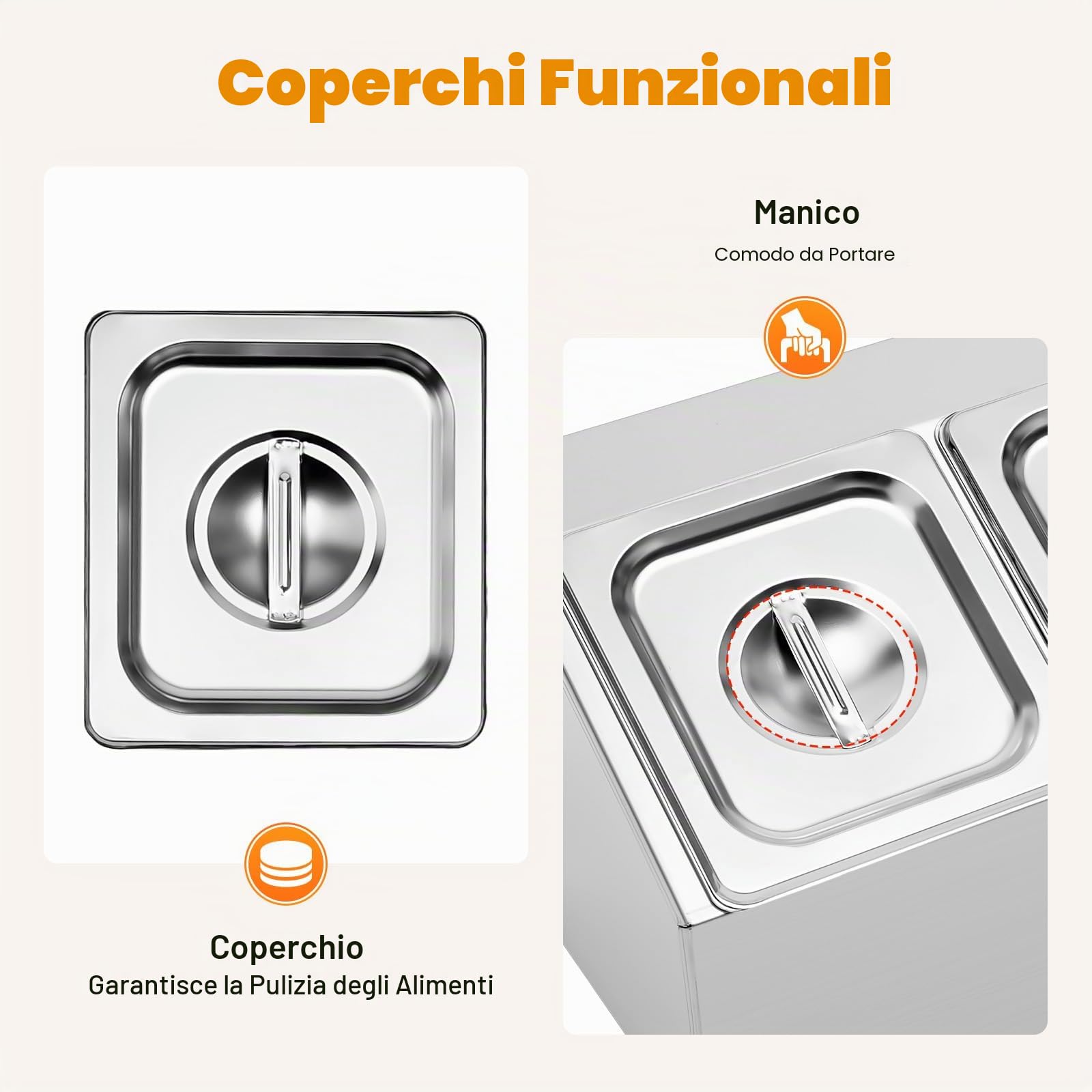 Gastro Set di contenitori per ingredienti in acciaio inox | per da cocktail con coperchio, 5 griglie da 2 l, con piedini in gomma antiscivolo posizionare tutti i tipi