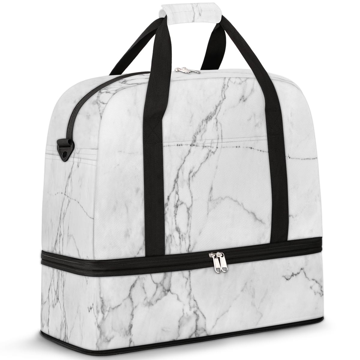 Bolsa de viaje plegable de mármol blanco con textura, bolsa de fin de semana de mármol de 47 litros con manga de carrito bolsa de hombro separada para deportes, gimnasio, viajes, multicolor, 47L,