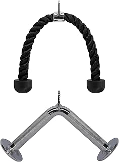 Yes4All Triceps Pull Down Attachment, Cable Machine Accessories for Home Gym, LAT Pull Down Attachment Weight Fitness, Cable Machine Attachment Set - Triceps Rope, LAT Pull Down Bar, V-Bar, Double D
