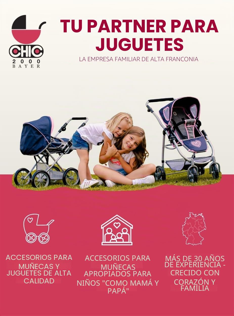 Cochecito de Madera para muñecas de bebé de hasta 54 cm, Carrito de muñecas de Madera, Altura de Empuje 43 cm, Puntos Grey