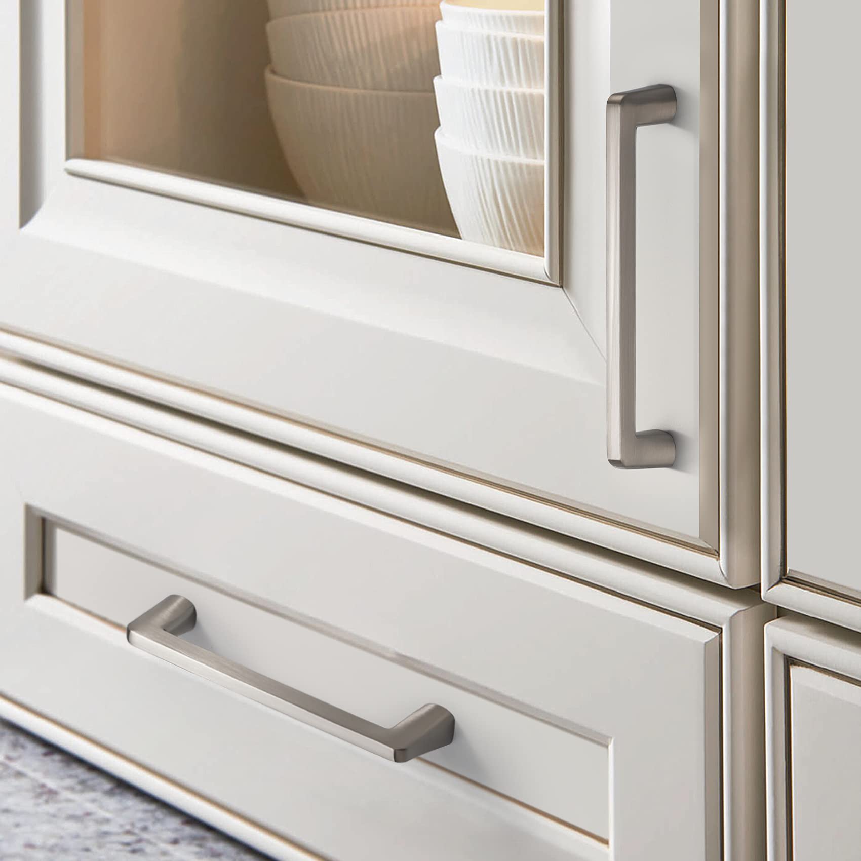 3-3/4 Inch Zinc Alloy Handles Brushed Satin Nickel Cabinet Pulls Drawer Pulls Furniture Hardware for Bedroom,Bathroom Cupboard Door,Bedroom Dresser Drawer,10 Pack