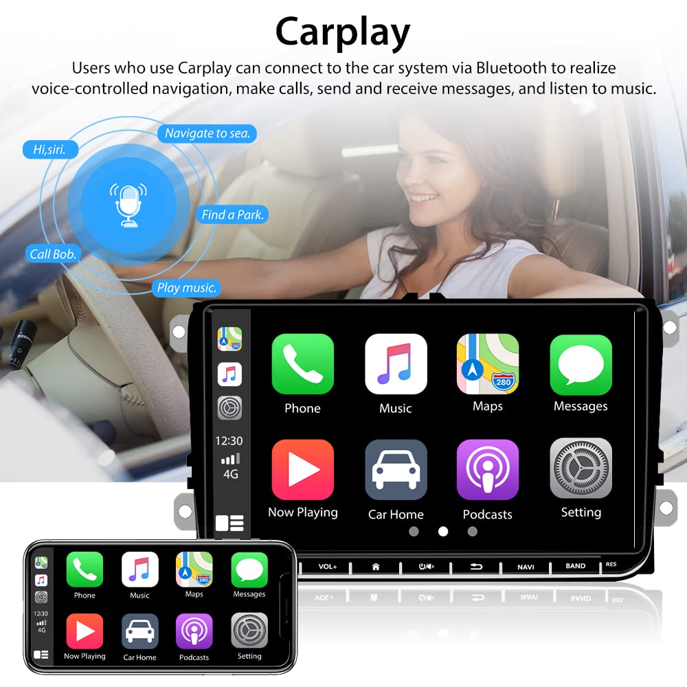 Hikity 9" RDS Autoradio 2 Din Android con Navi Wireless CarPlay per Golf 5 6 VW Passat Tiguan, Stereo Auto Bluetooth con Schermo Retrocamera Touch Screen con FM USB WIFI BT +CANBUS