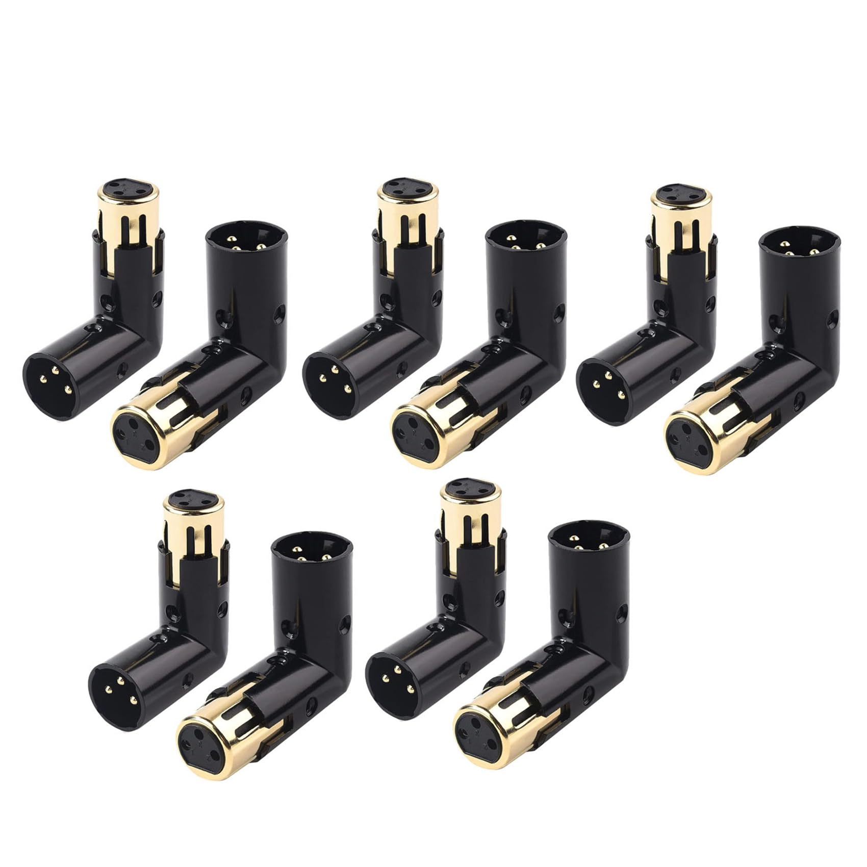 10 Piezas Adaptador de Audio Enchufe Ajustable Macho una Hembra Adaptador XLR de ÁNgulo Recto 3 Pines Negro (Adaptador XLR de 90 Grados)