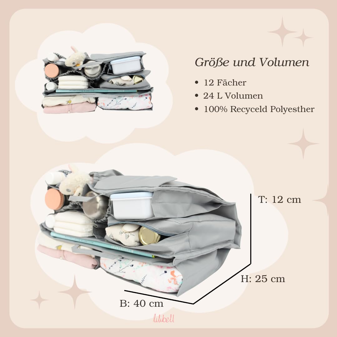 große Windeltasche für Newborn Baby Essentials, Handtaschen Organizer für Eltern, Taschenorganizer mit Thermofach, Waschbare Wickeltasche für Babys, Reisetasche, Granda Grau
