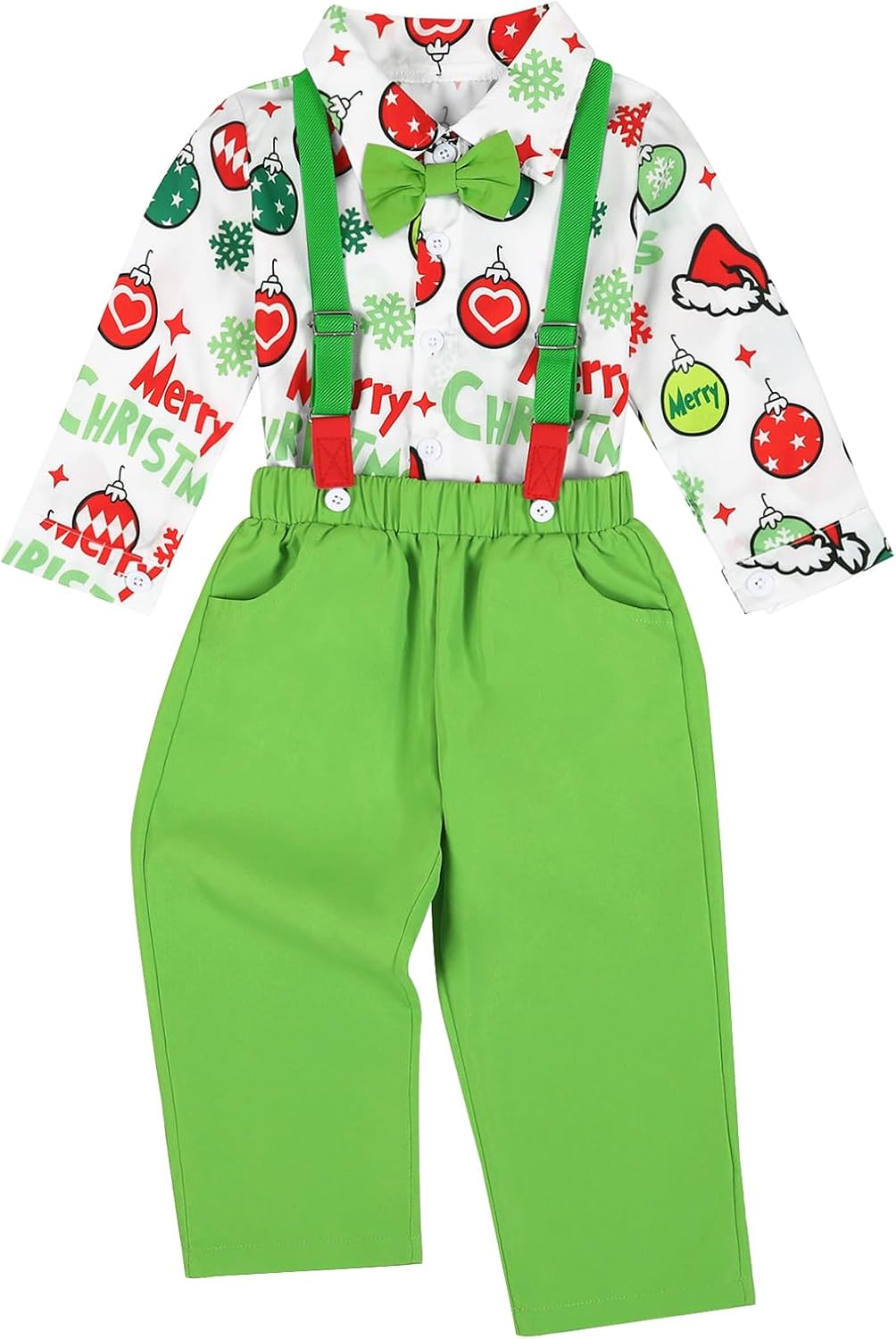 Toddler Baby Boys Christmas Gentleman Outfit Bow Ties Shirt + Suspender Pants Xmas 2Pcs Clothes