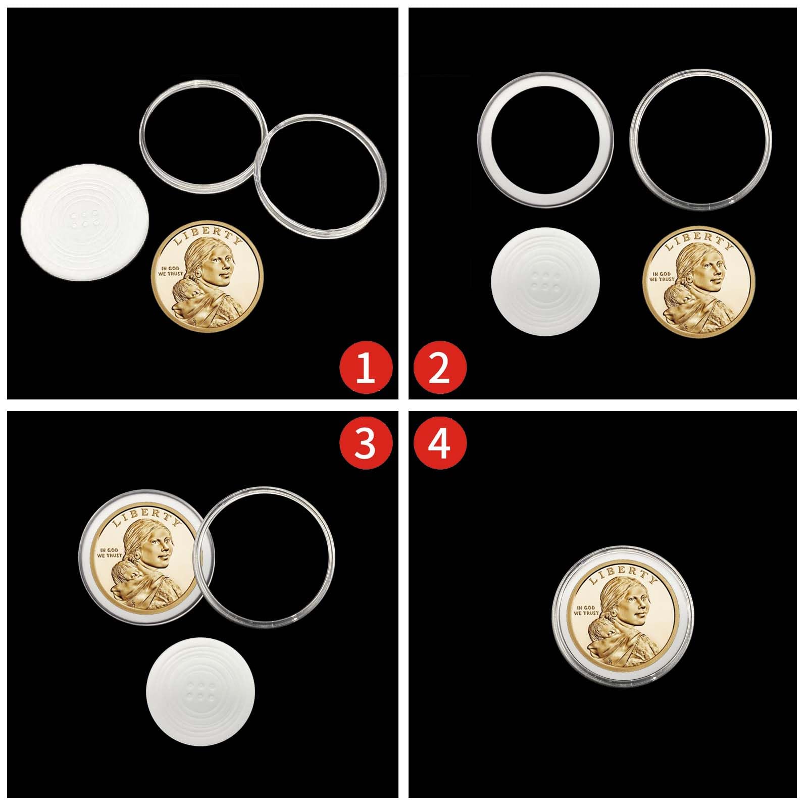 240 soportes para monedas de 30 mm para coleccionistas, con junta de espuma y caja organizadora de almacenamiento de plástico, 5 tamaños (17/20/25/27/30 mm) para suministros de colección de monedas