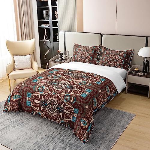 Homewish 100% Washed Cotton Bohemian Style Bedding Set Double,Red Blue Boho Mandala Duvet Cover Set,Soft Retro Comforter Cover,Southwestern Indian Tribal Quilt Cover,Exotic Style Decor Boho Bed Set - Image 3