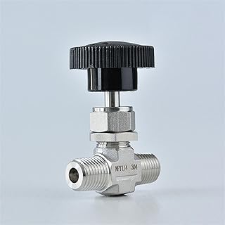 Válvula de globo de rosca macho NPT de acero inoxidable, 1/4, 3/8, 1/2 pulgadas, con varilla de ajuste, mango redondo negro, válvula de aguja de alta presión, 1 Uds. (Size : 3/8")