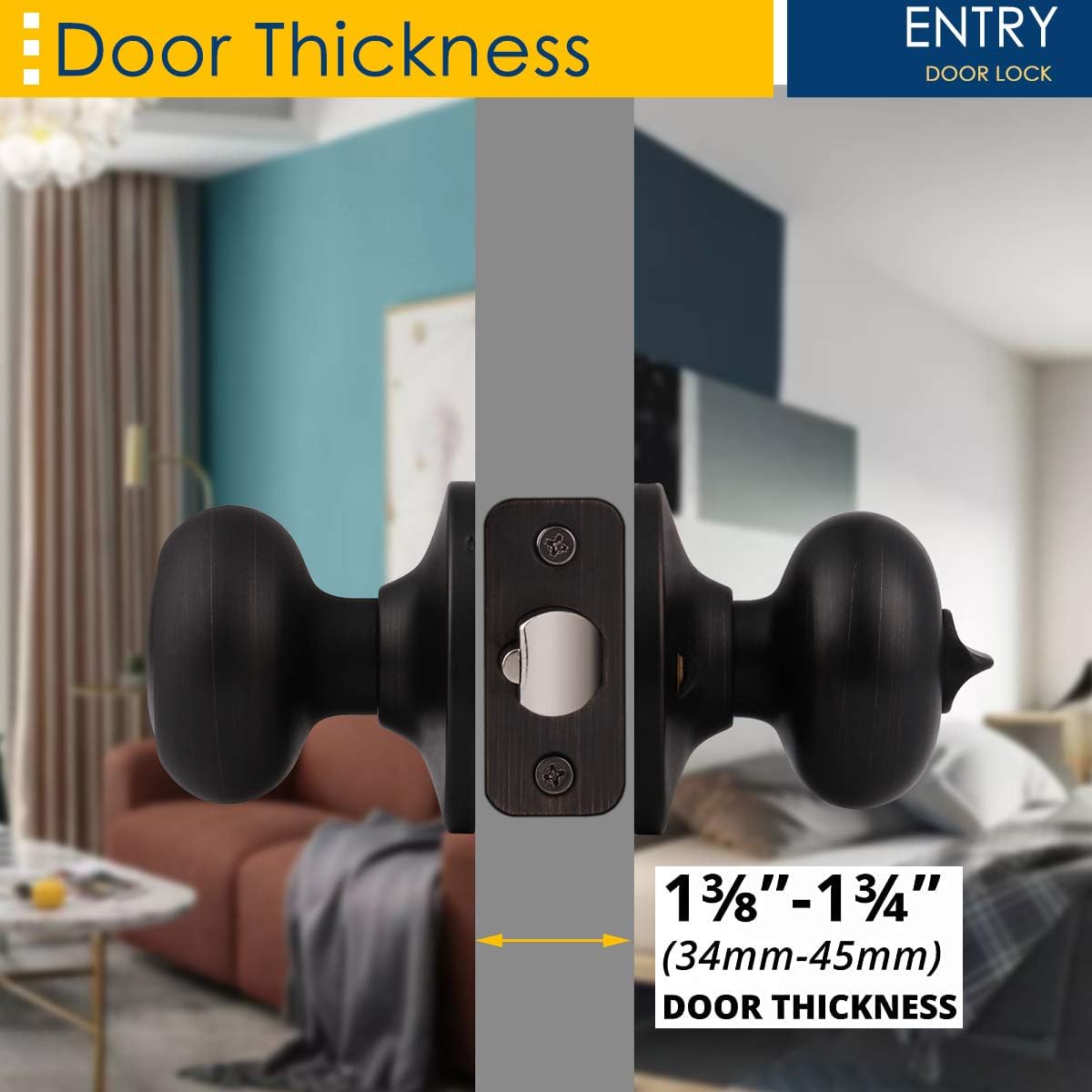 6 Pack Keyed Entry Door Lock, Biscuit Door Knobs with Lock and Key, Keyed Alike Entrance Door Handle for Front and Exterior Door in Satin Stainless Steel