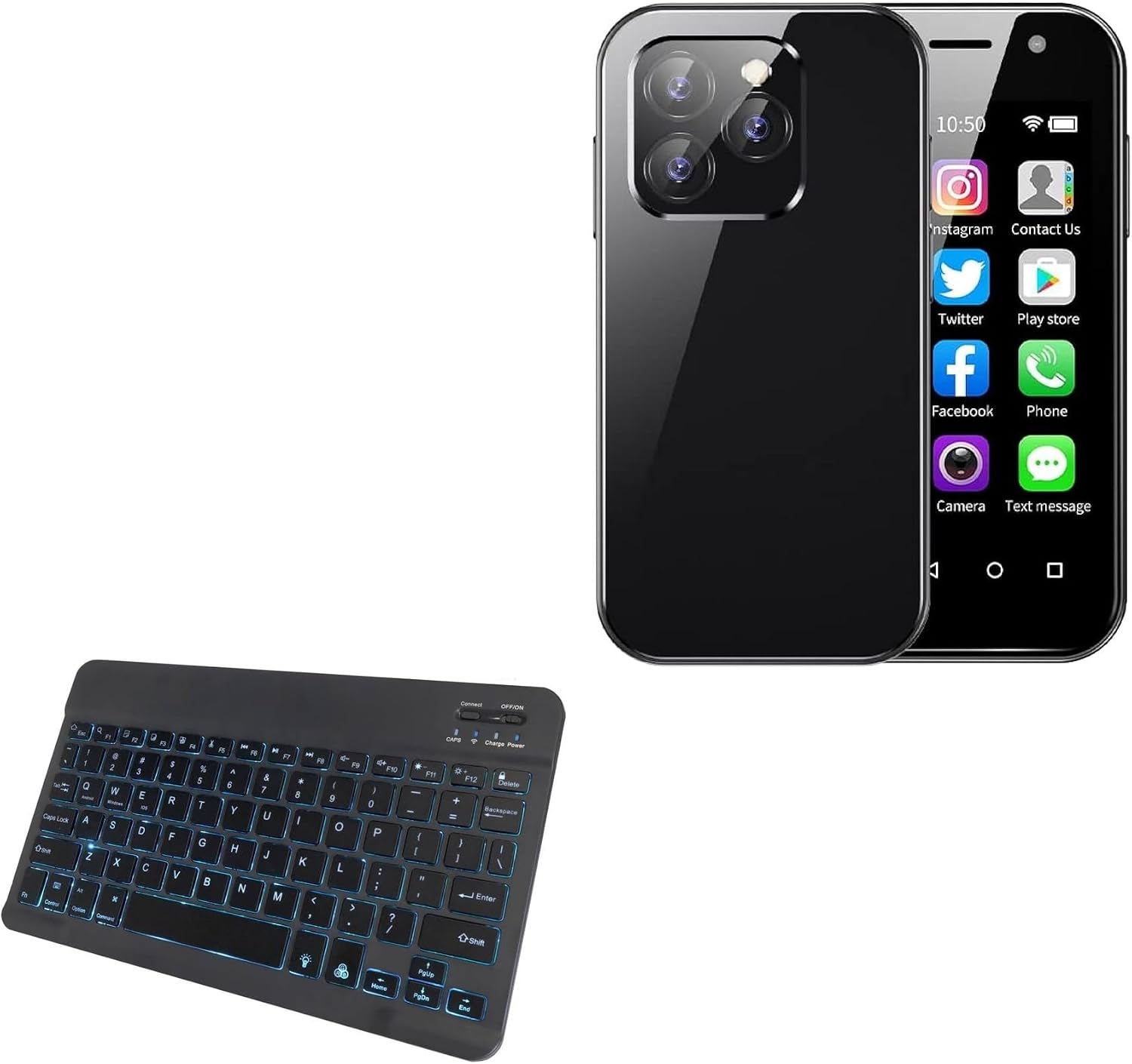 BoxWave Keyboard Compatible with Sudroid XS14 Pro - SlimKeys Bluetooth Keyboard - with Backlight, Portable Slim LED 7 Colors - Jet Black