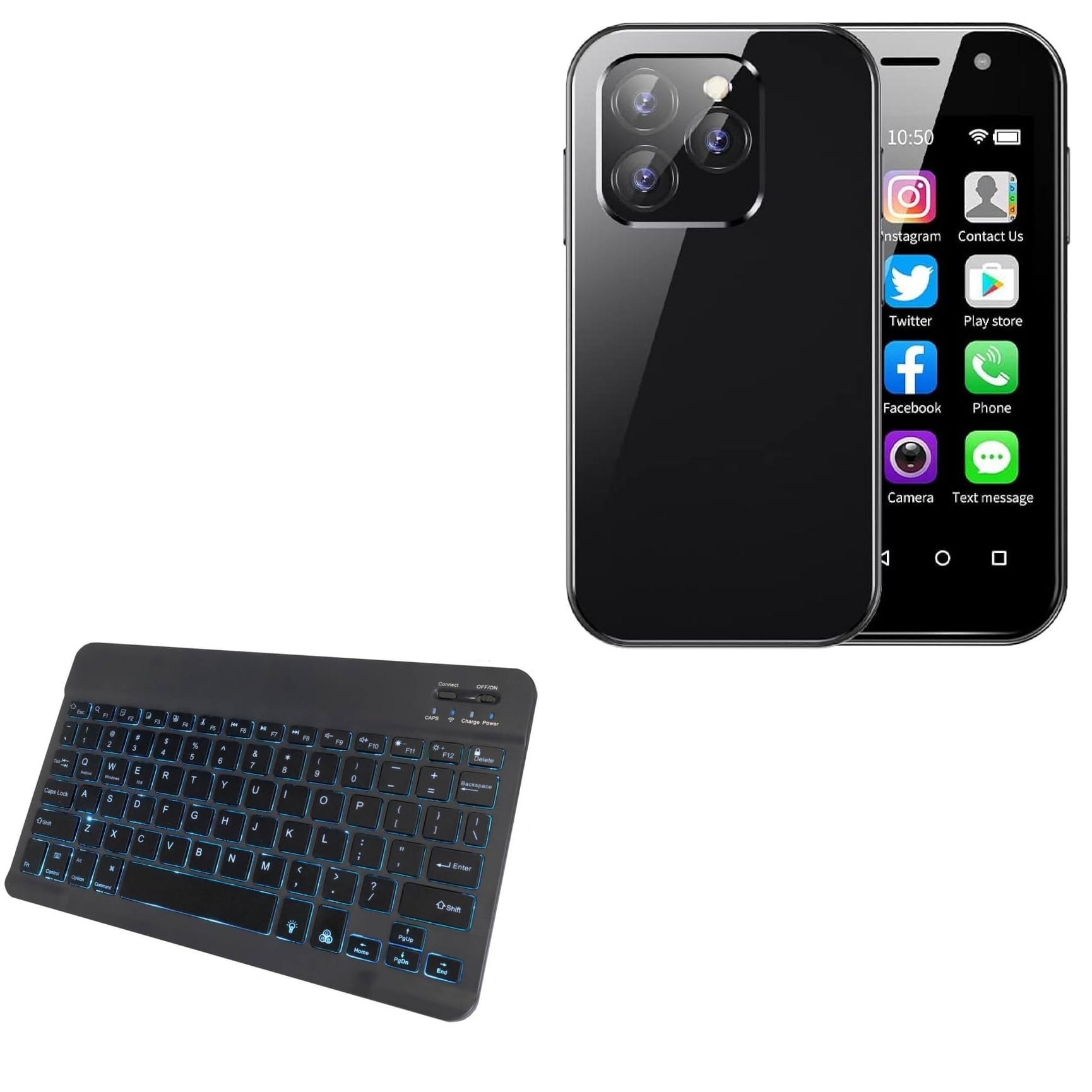 BoxWave Keyboard Compatible with Sudroid XS14 Pro - SlimKeys Bluetooth Keyboard - with Backlight, Portable Slim LED 7 Colors - Jet Black