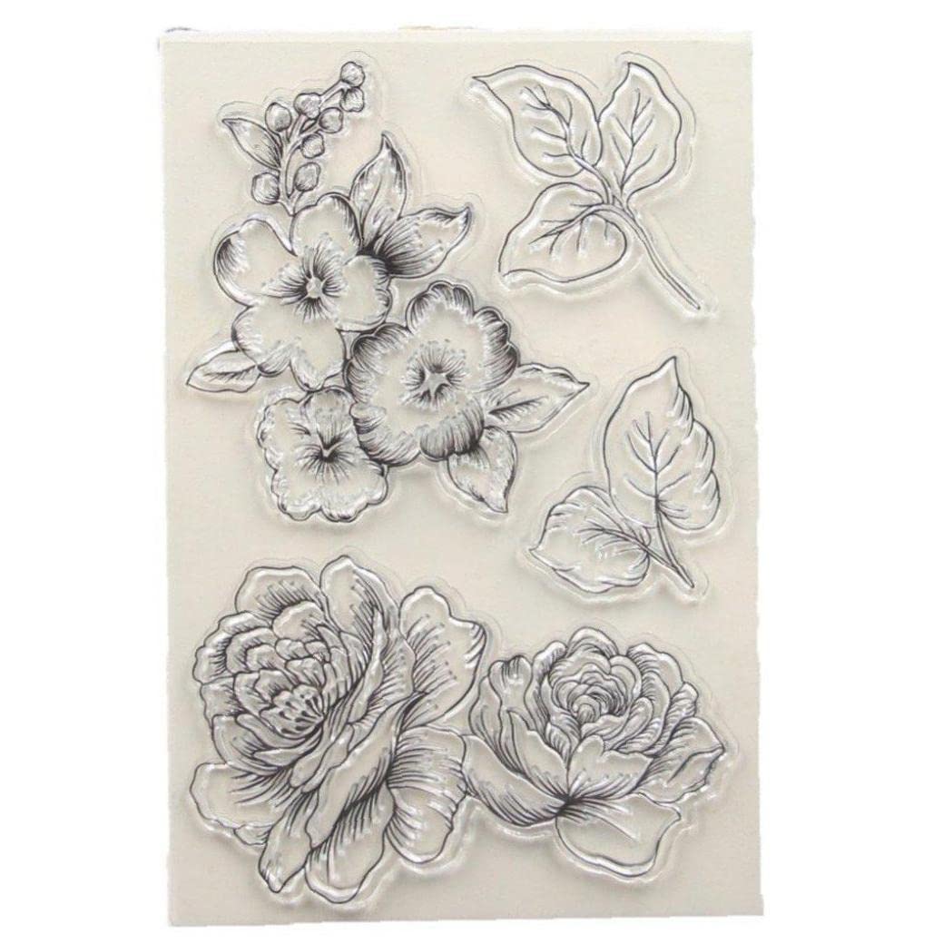 Haowul Clear Stamps, Vintage Flowers Silicone Rubber Stamps, Small Clear Stamps for Card Making Decoration and Diy Scrapbooking