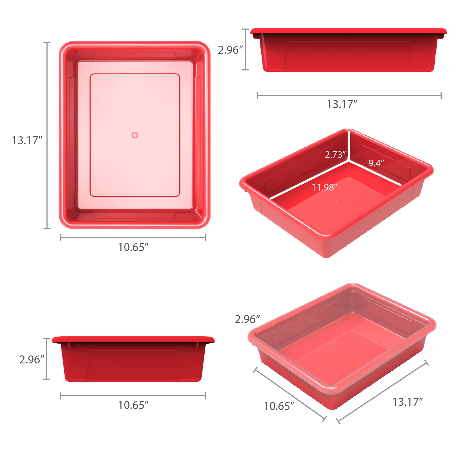 Storex Lot de 5 plateaux de rangement plats format lettre - Bac de rangement pour salle de classe, bureau et maison, rouge, 25,4 x 33 x 7,6 cm