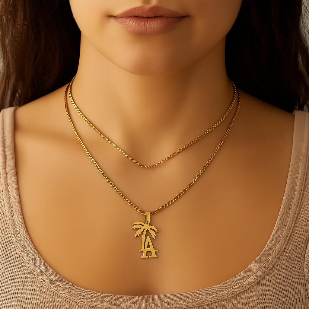 18K Gold Plated Stainless Steel Los Angeles Inspired Palm Tree Pendant Necklace LA City Accessory Durable Material Minimalist Everyday Wear Trendy Unisex Design Gift Idea - Image 3