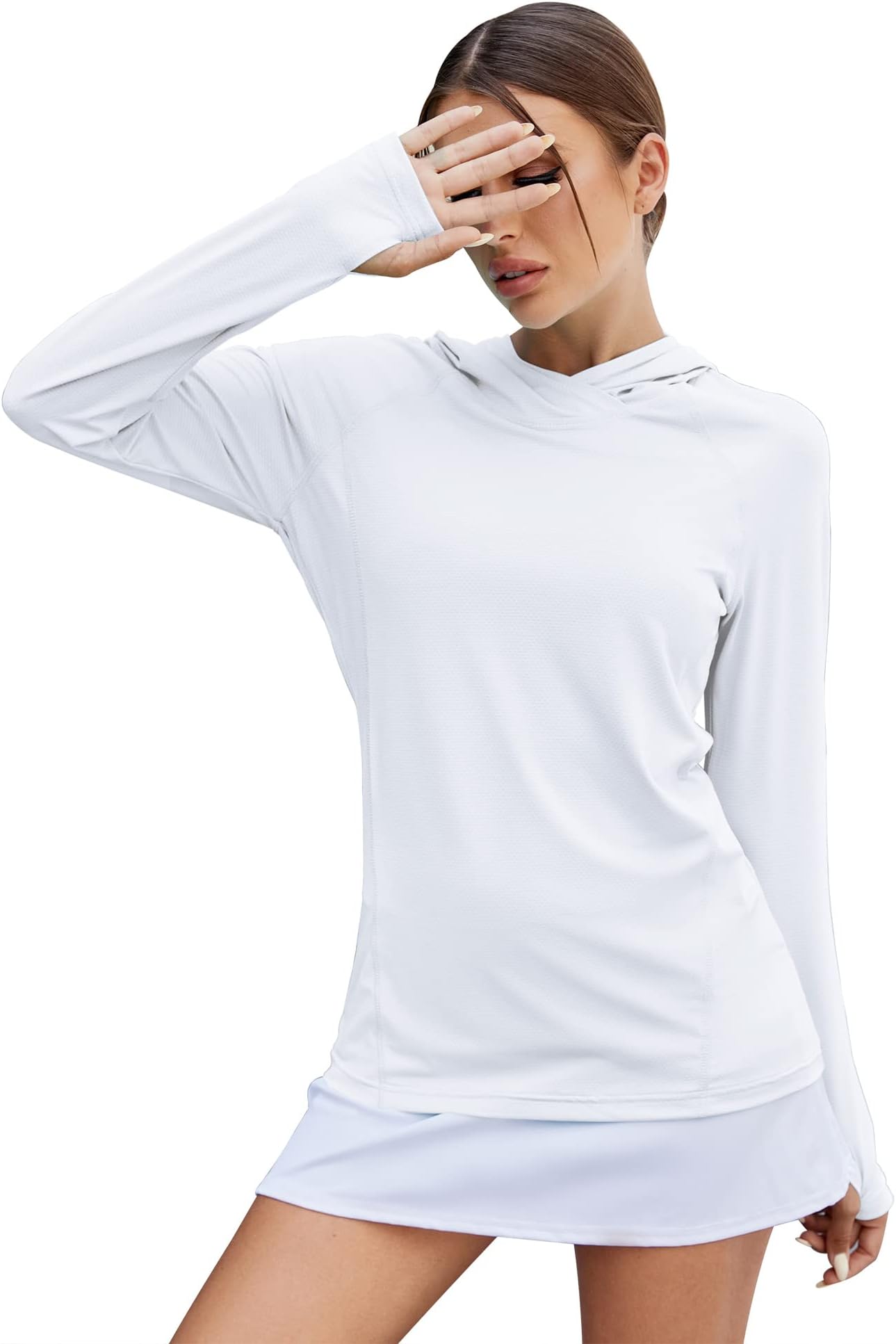 Women's UPF 50+ Sun Protection Hoodie Breathable Stretch Hiking Shirts Long Sleeve for Running Outdoor Workout