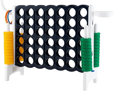 COSTWAY Giant Connect 4, 3-in-1 Indoor Outdoor Family Game with Basketball Hoop, Ring Toss, 42 Jumbo Rings, Quick-Release Slider, Four in A Row Game Set for Kids Adult White