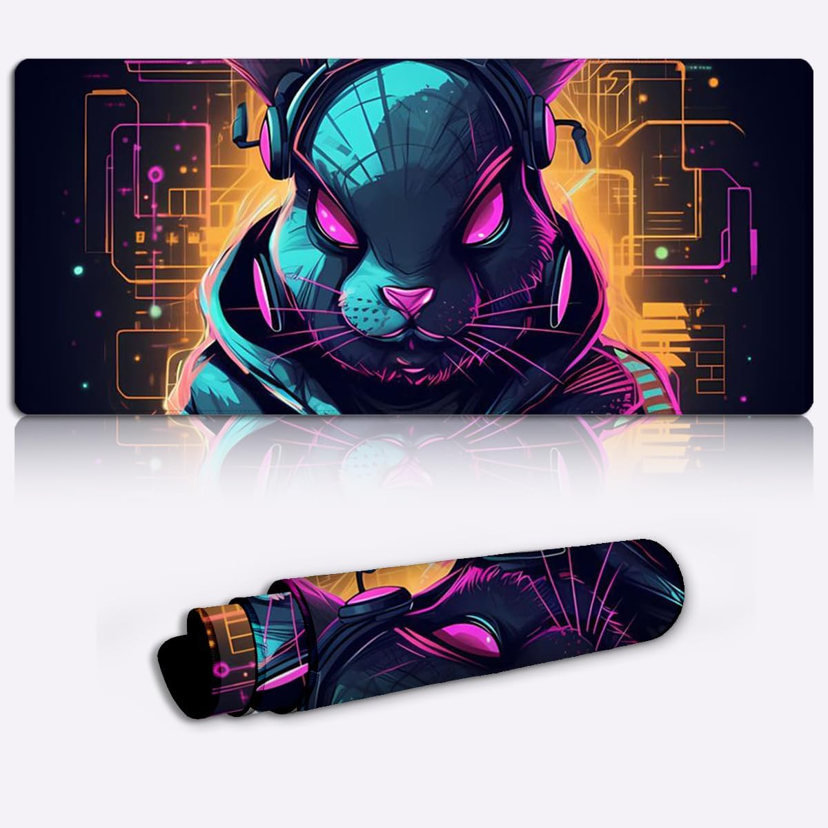 CHTXD Keyboard and Mouse Pad, Colorful Rabbit Music XL Desk Pad Long