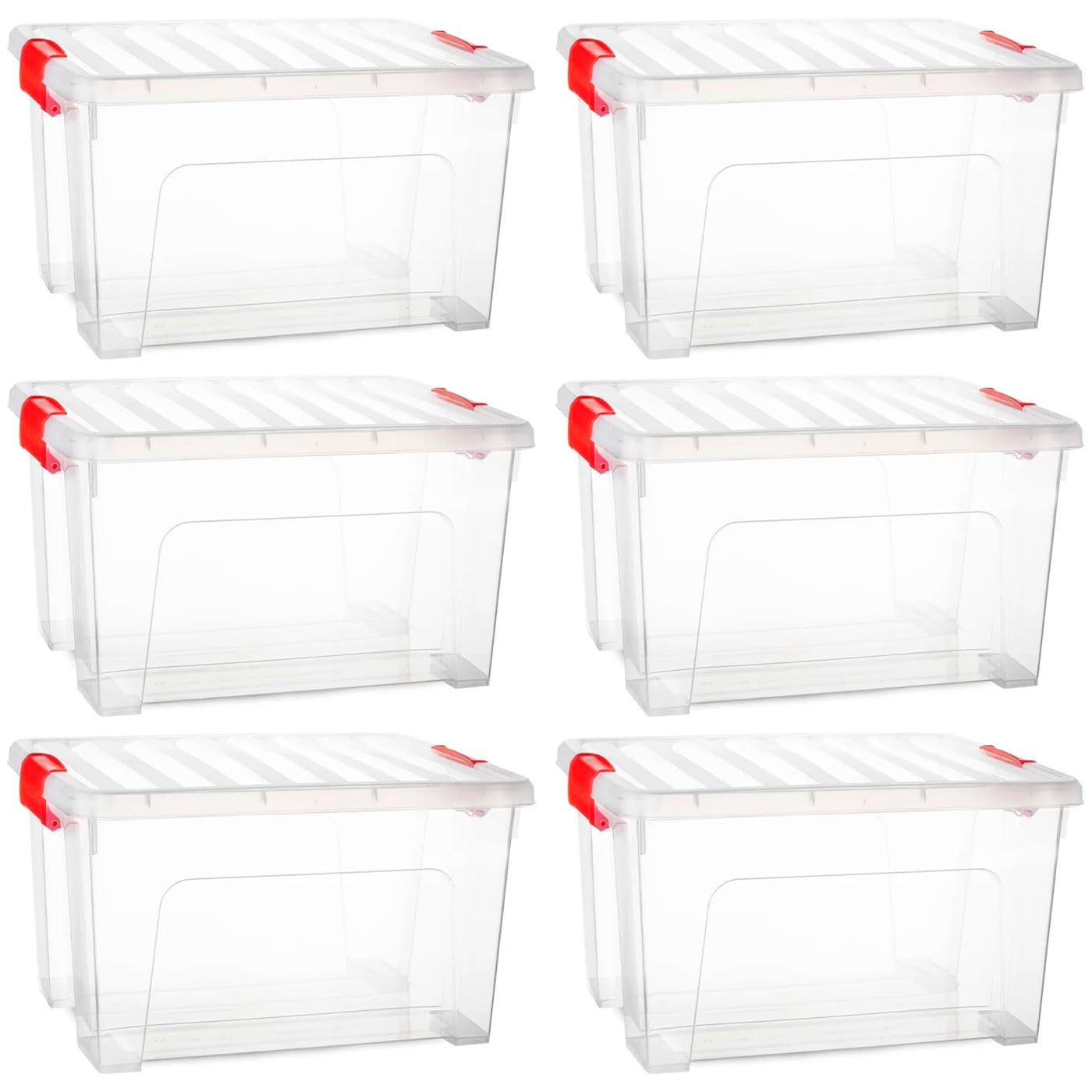 Acan Tradineur - Pack de 6 Cajas de almacenamiento KLIP K2 - Fabricado en plástico - Contenedor para almacenar Libros, ropa, mantas - 34,5 x 43,5 x 25 cm - 25 Litros